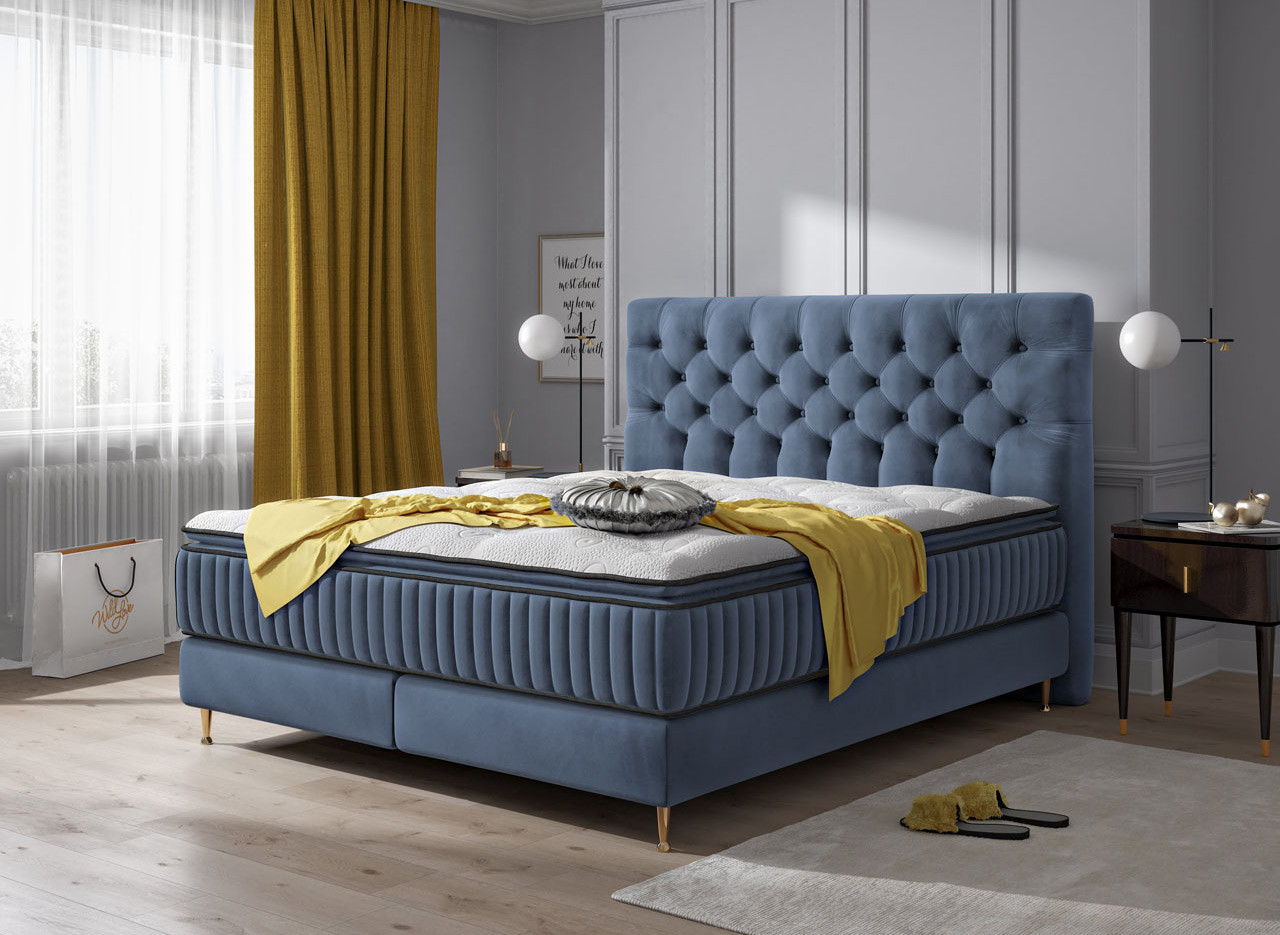 Łóżko kontynentalne Astoria w kolorze niebieskim
